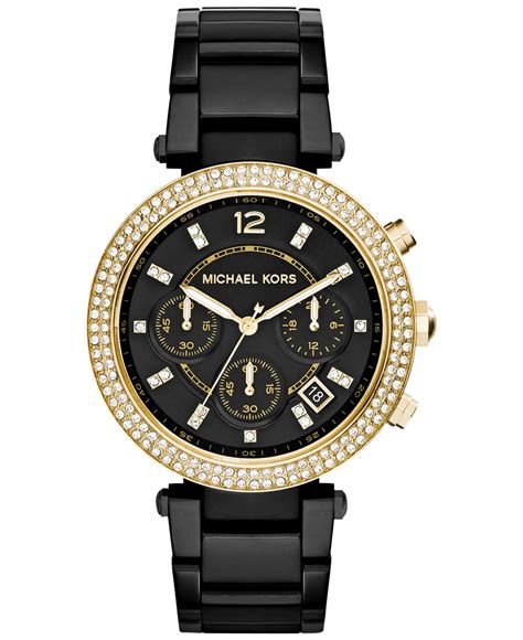 all black michael kors watch women'|Michael Kors chronograph ladies watch.